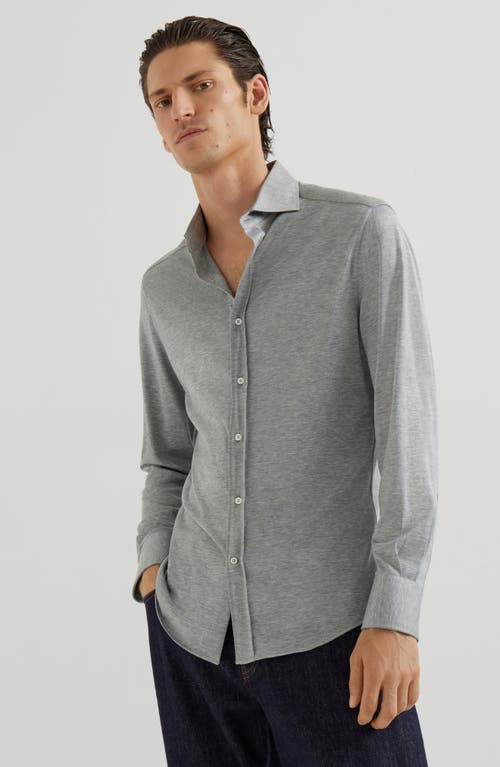 Brunello Cucinelli Silk-cotton Button-up Shirt In Gray