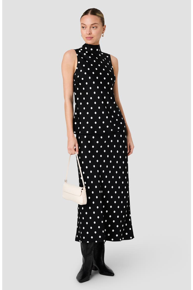 Ennis Polka Dot Satin Mock Neck Top, Alternate, color, BLACK/ WHITE