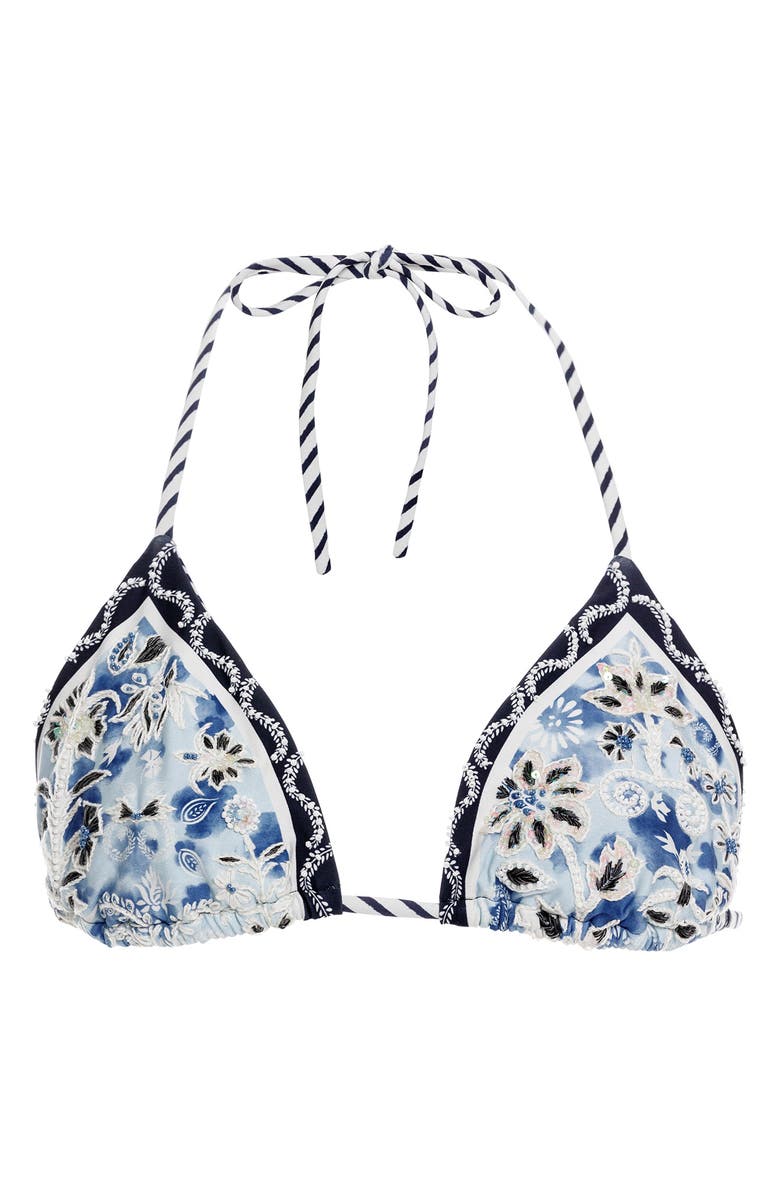 Agua Bendita Lolita Batik Triangle Bikini Top, Alternate, color, Blue