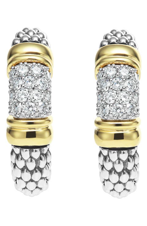Signature Caviar Pavé Diamond J Hoop Earrings