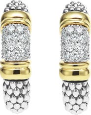 LAGOS Signature Caviar Pavé Diamond J Hoop Earrings