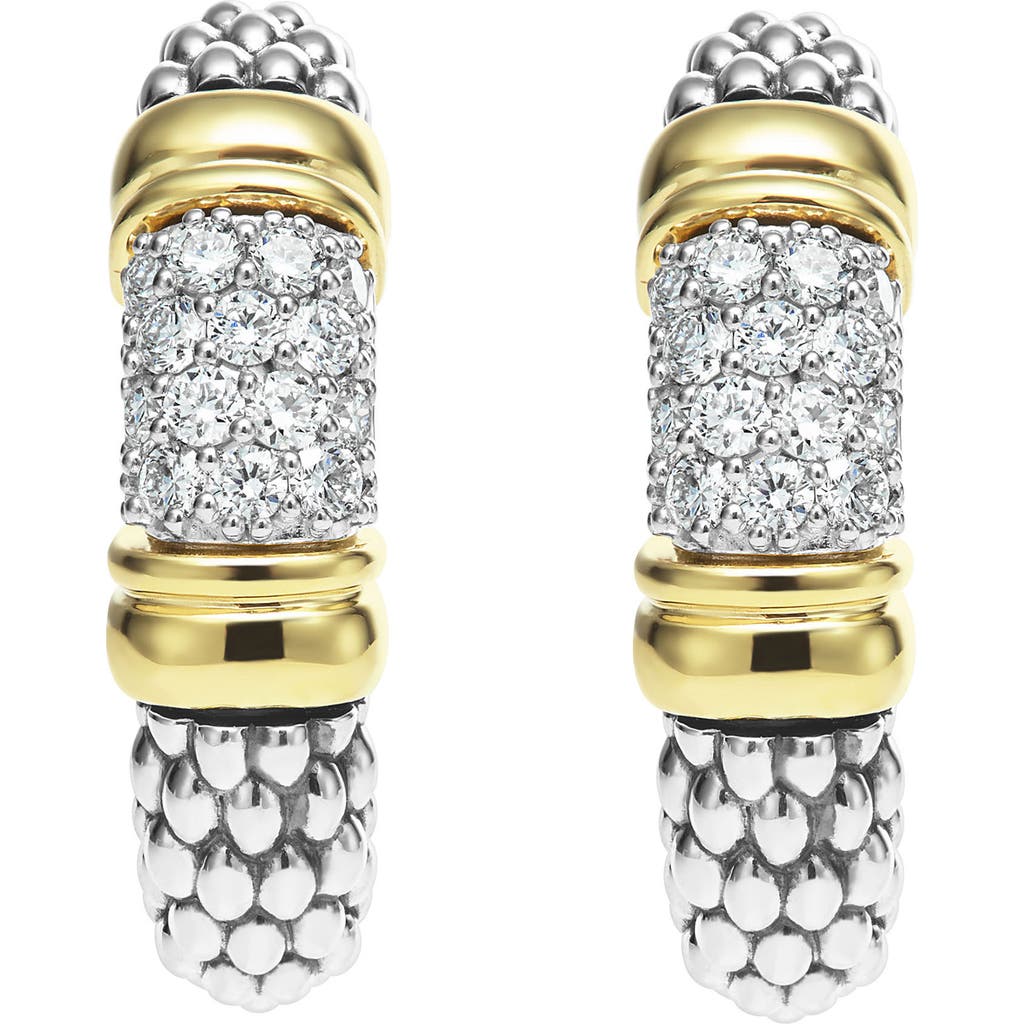 Lagos 18k Yellow Gold & Sterling Silver Signature Caviar Diamond Bead Small Hoop Earrings In Two-tone