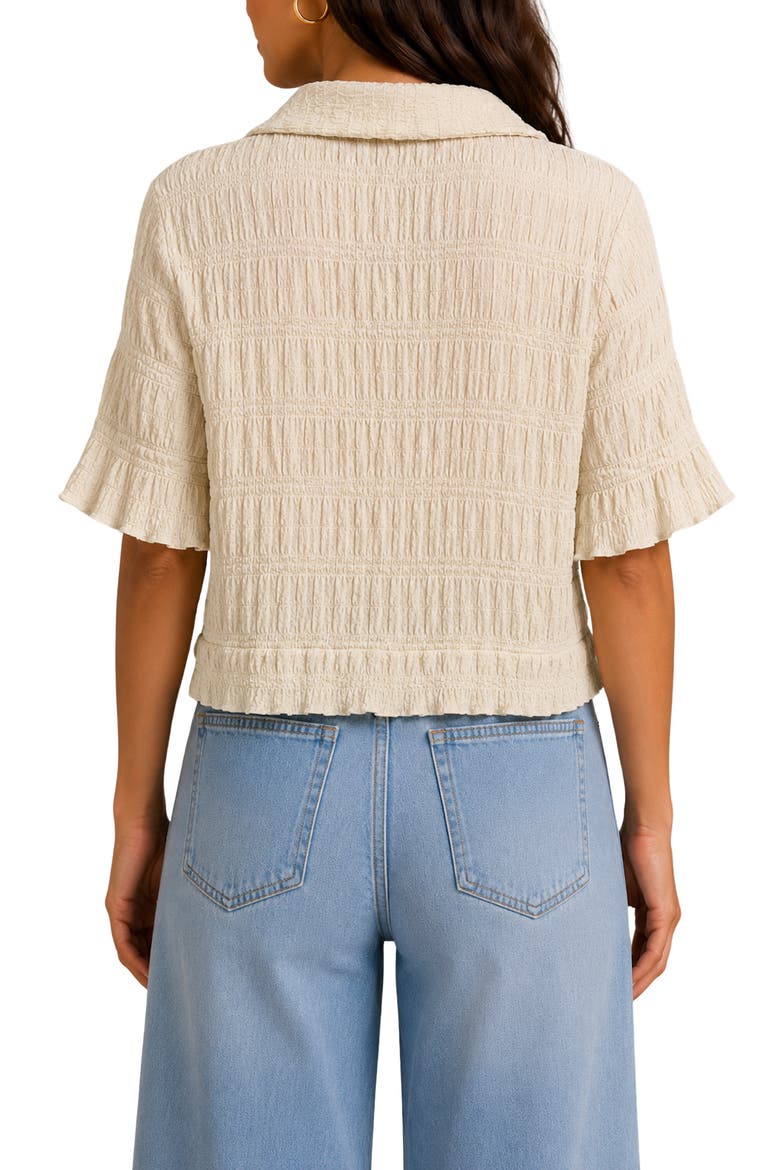 Crinkled Knit Short Sleeve Button-Up Top, Alternate, color, ECRU