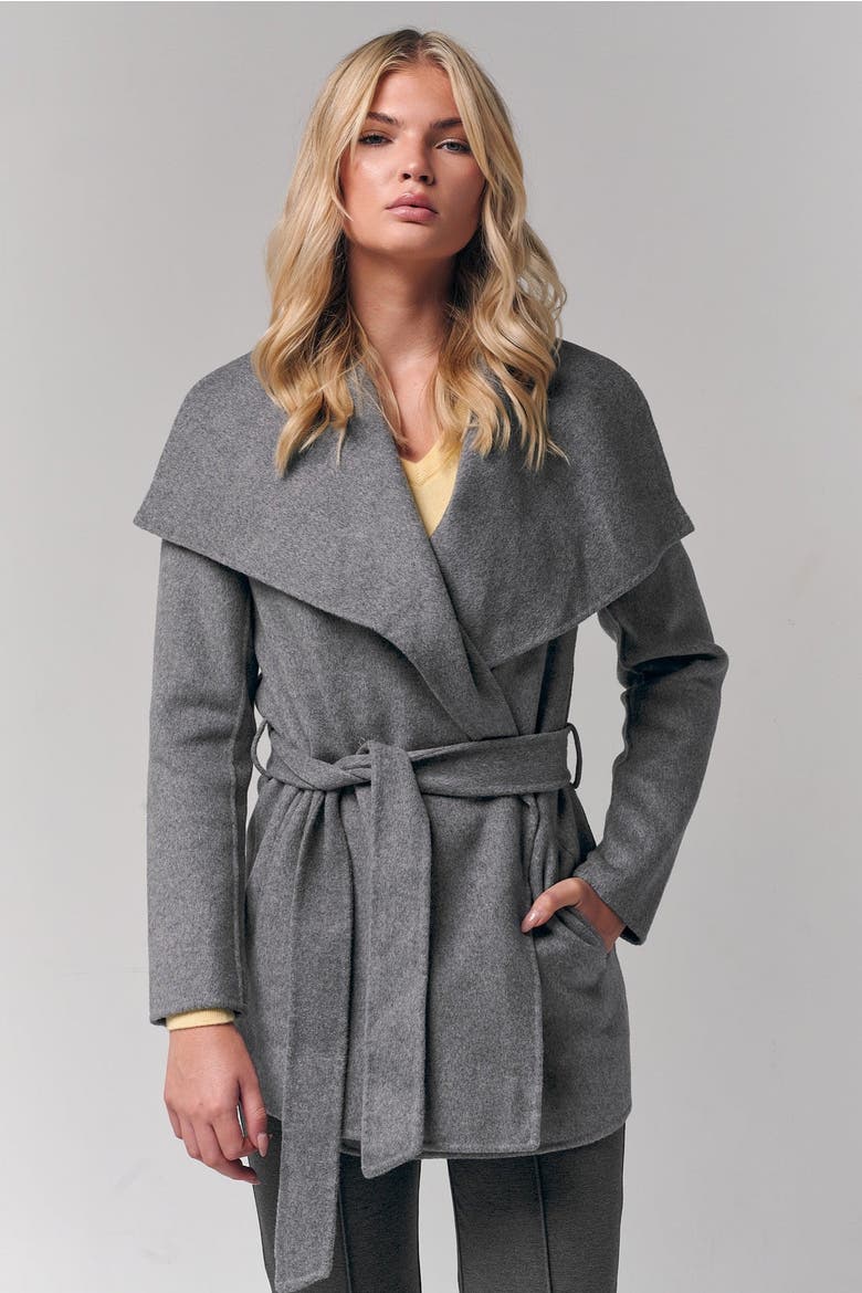 Draped Collar Short Wrap Coat, Alternate, color, Gray