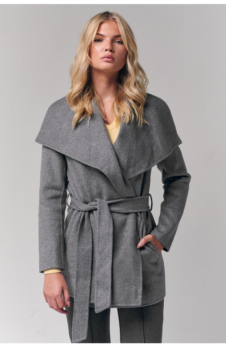 Le Fafo Draped Collar Short Wrap Coat, Alternate, color, Gray