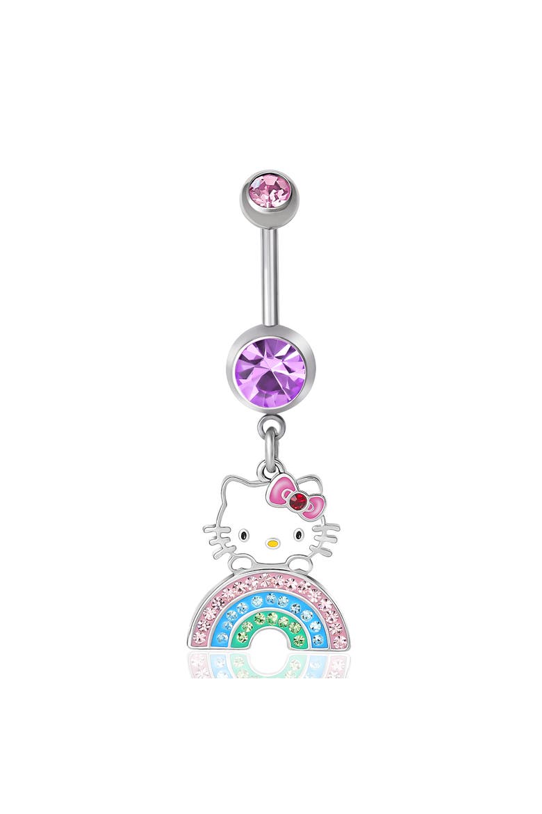 14G Stainless Steel Rainbow Crystal Dangle Belly Button Ring, Main, color, Silver, multicolor