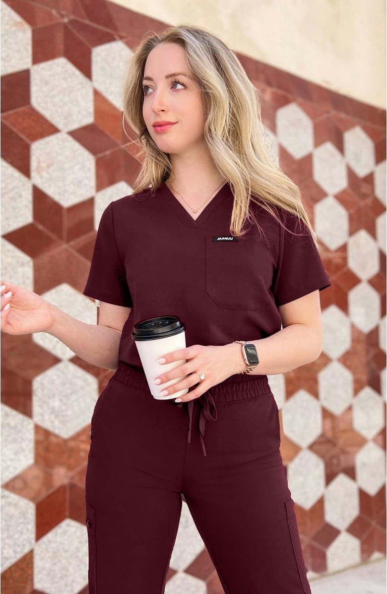 JAANUU Rhena Women's 1-Pocket Classic V-Neck Scrub Top, Alternate, color, Black