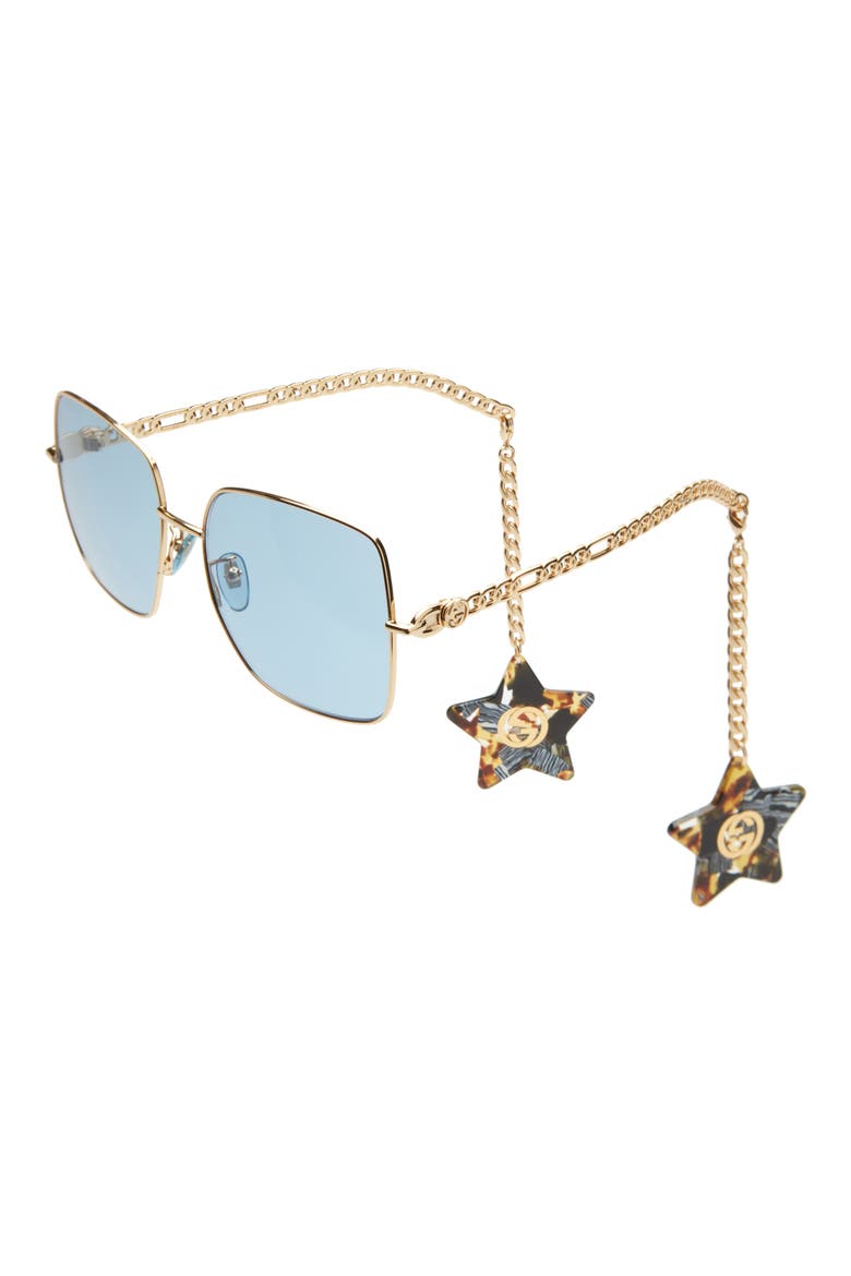 60mm Square Sunglasses with Removable Charms, Alternate, color, GOLD/ BLUE
