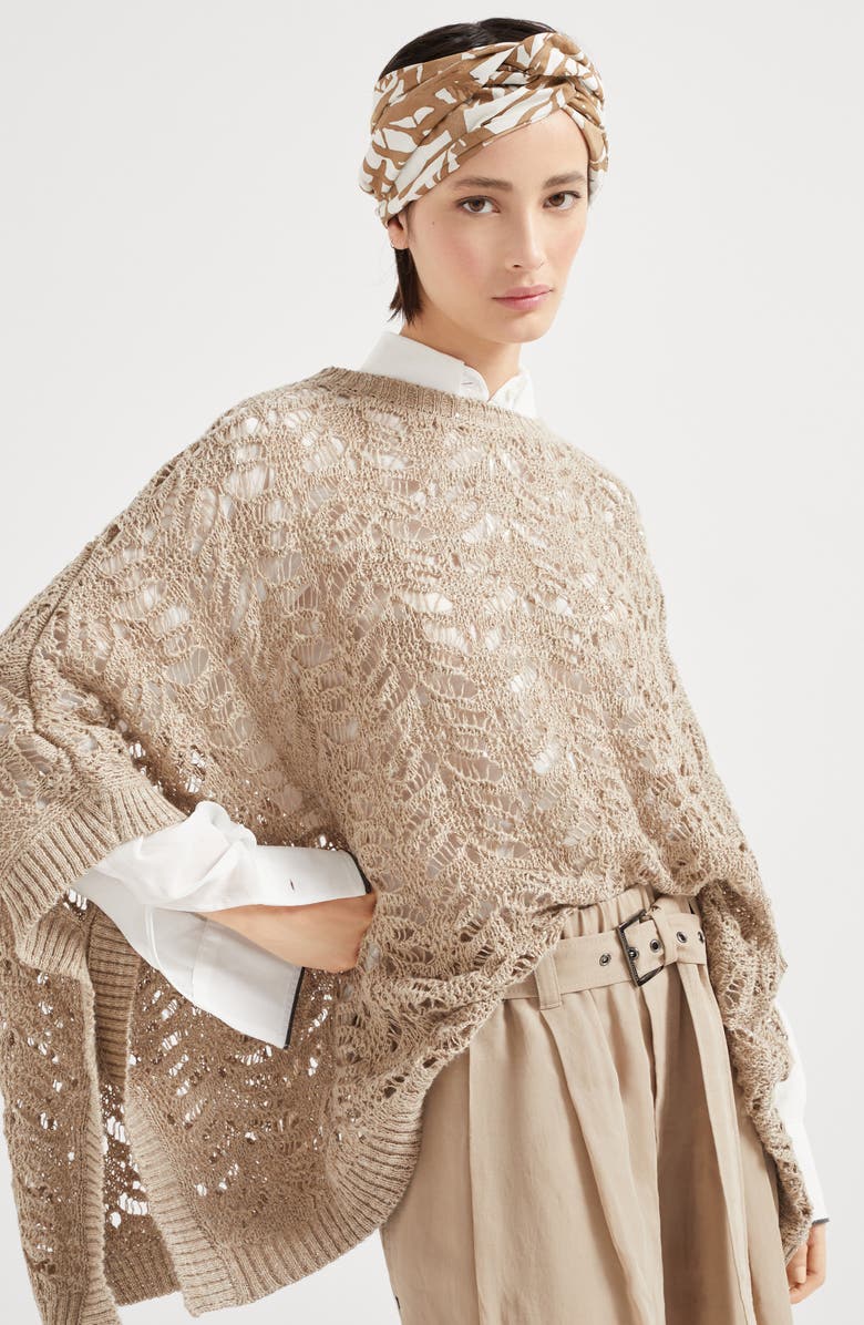 Brunello Cucinelli Foliage Lace poncho, Alternate, color, 