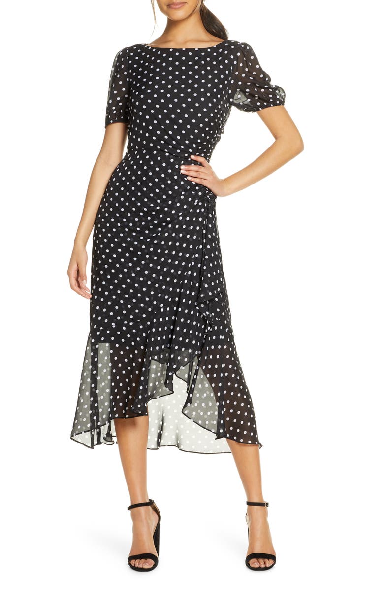 Julia Jordan Dot Print Chiffon Dress, Main, color, 