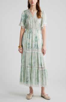 Garden Lace Trim Tiered Maxi Dress