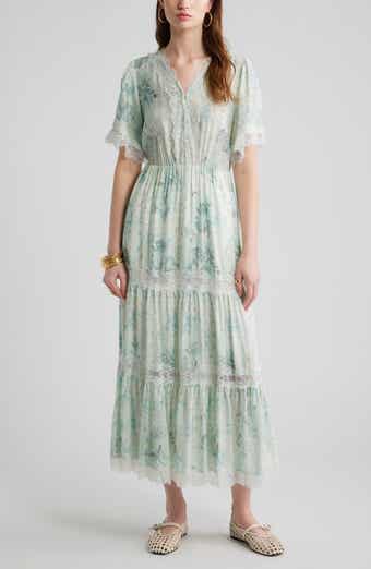 Garden Lace Trim Tiered Maxi Dress