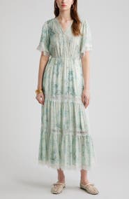 Treasure & Bond Garden Lace Trim Tiered Maxi Dress