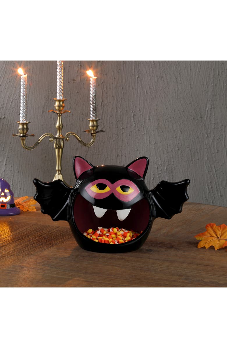 Mr. Halloween 9 in. Motion Activated Ceramic Bat Candy Bowl, Alternate, color, Multicolor
