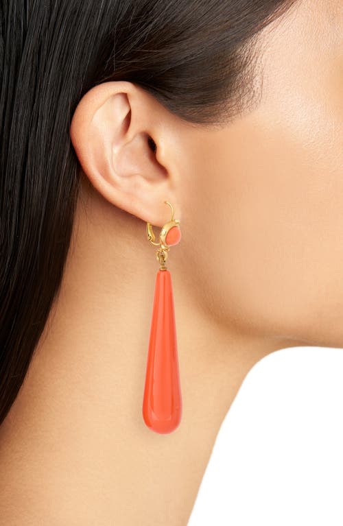 Cz By Kenneth Jay Lane Coral Resin Drop Earrings In Orange Coral Polished Gold