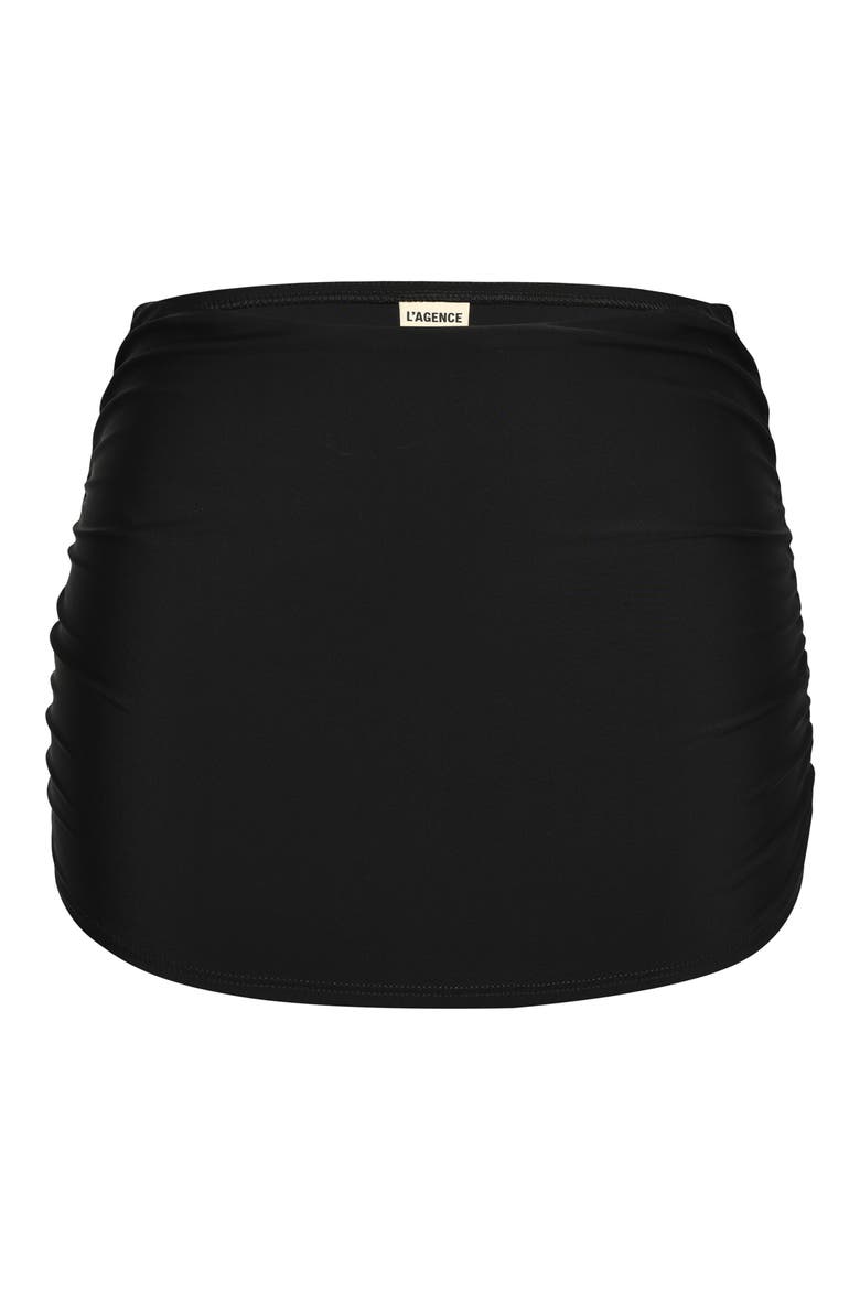Coco Ruched Skirted Bikini Bottoms, Alternate, color, BLACK
