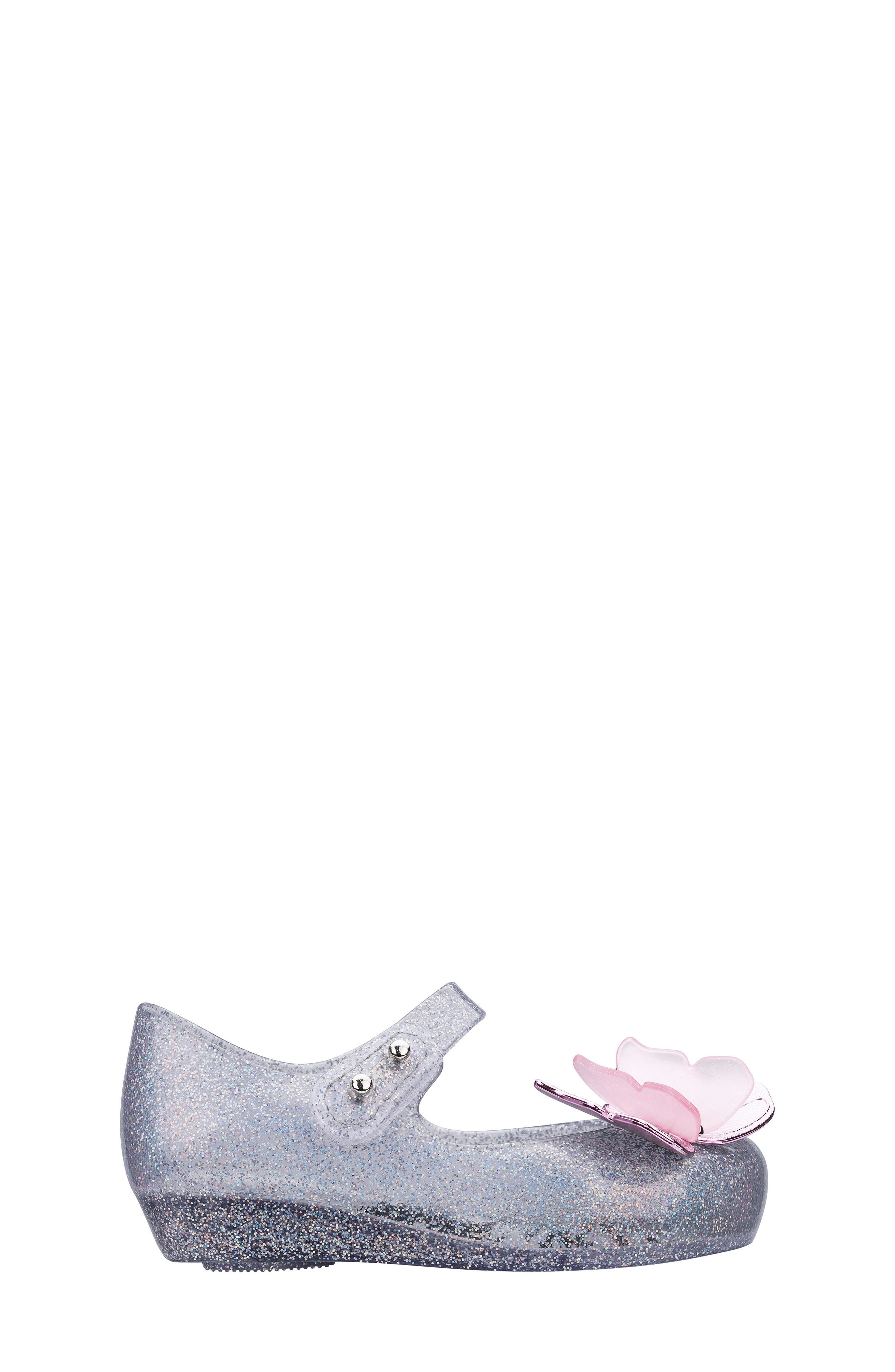 Mini Melissa Ultragirl Butterfly Mary Jane Flat, Alternate, color, Silver Glitter