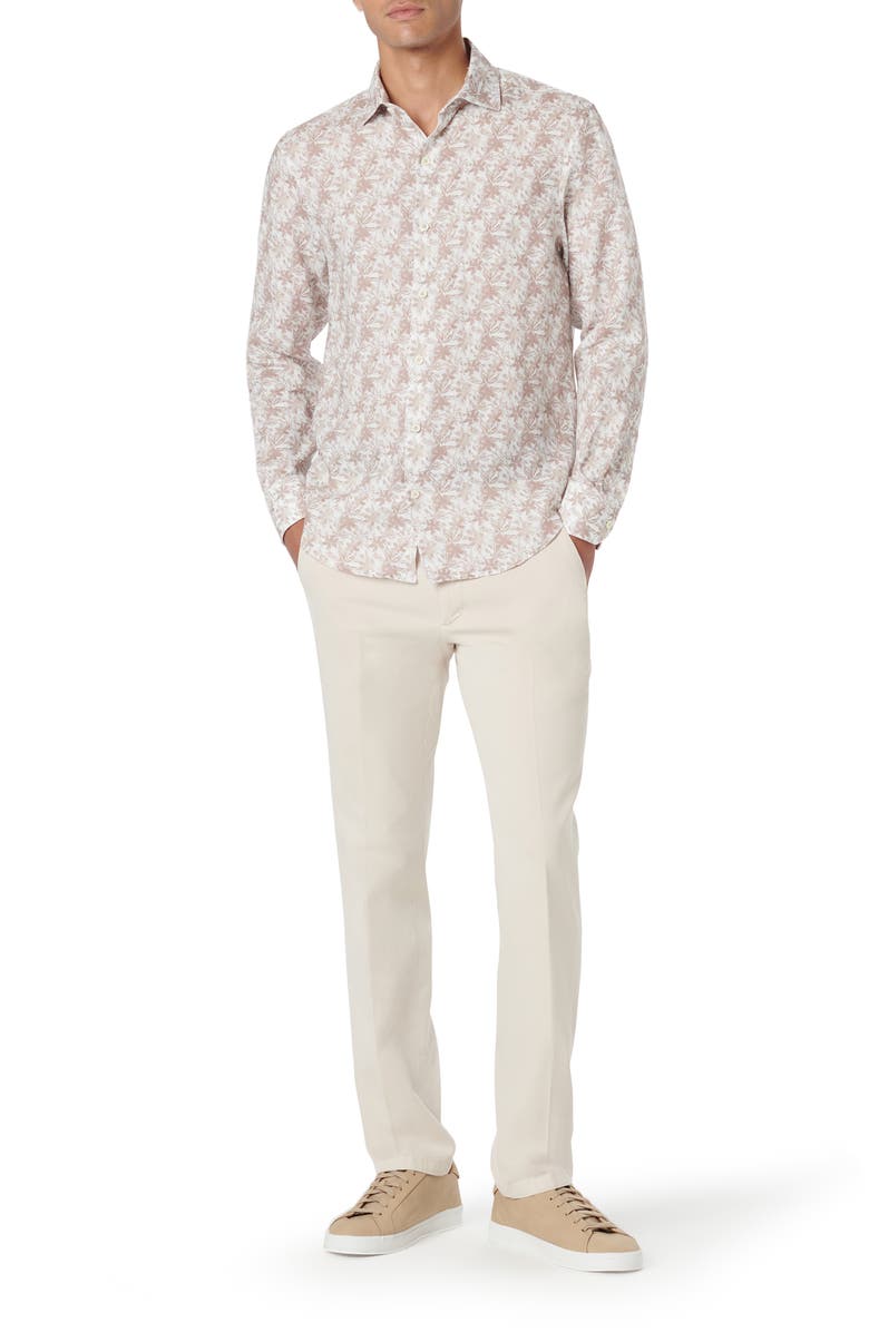 Bugatchi Axel Shaped Fit Floral Linen Button-Up Shirt, Alternate, color, Caramel