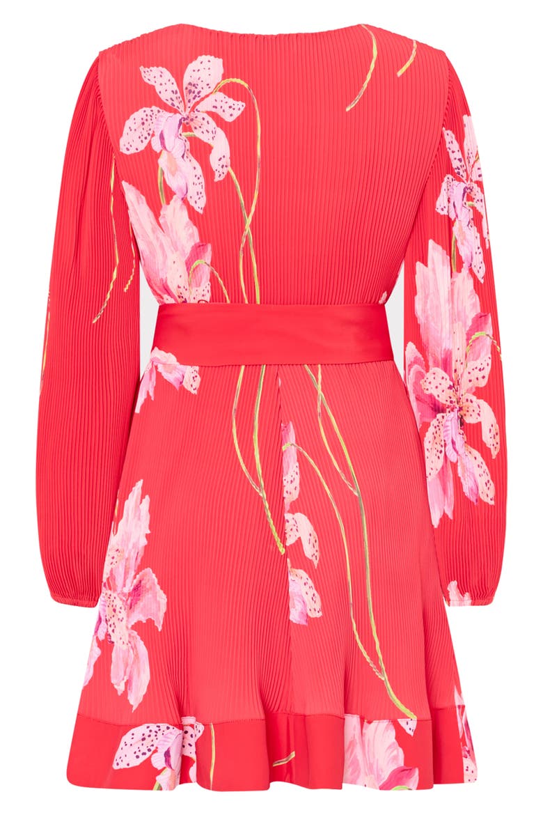 Liv Floral Long Sleeve Pleated Minidress, Alternate, color, RED MULTI
