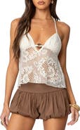EDIKTED Open Knit Babydoll Halter Top