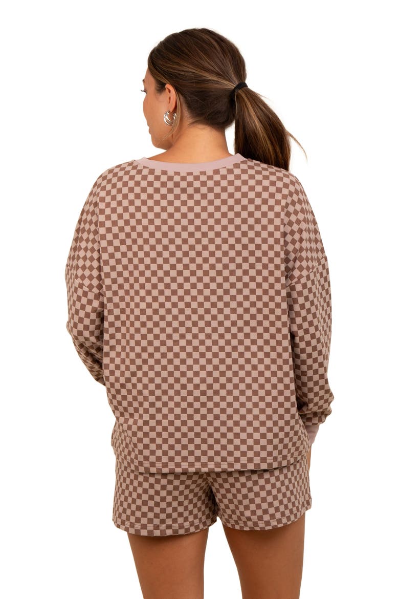 Checkered Plaid Pullover Shorts Set, Alternate, color, Mocha