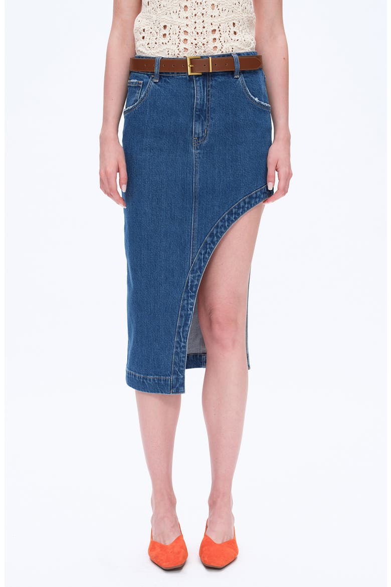 Slit Denim Midi Skirt, Main, color, MEDIUM BLUE