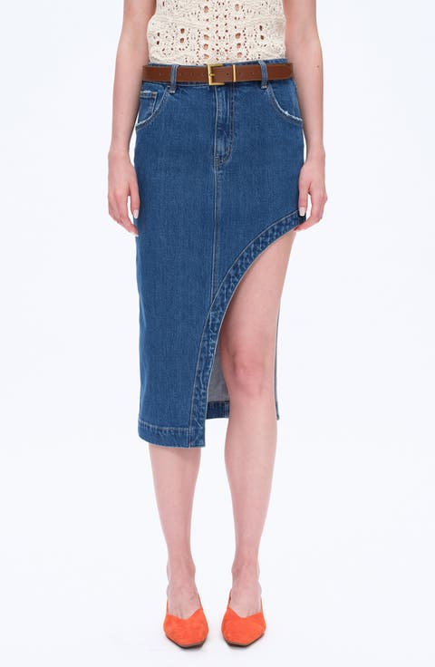 Slit Denim Midi Skirt