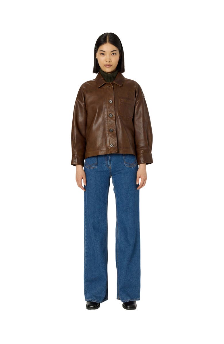 GERARD DAREL Nicole Leather Button Front Jacket, Alternate, color, Brown