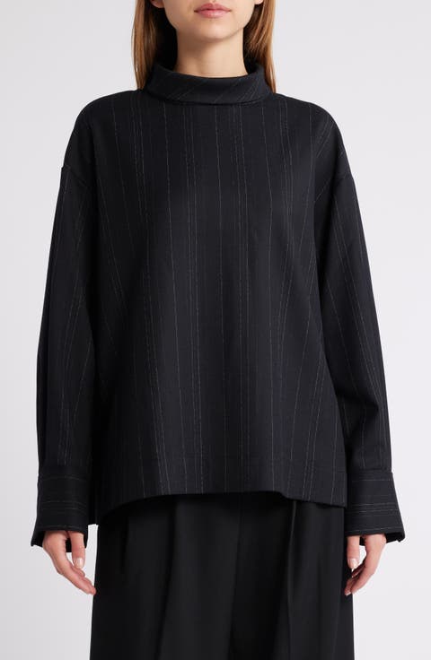 Pinstripe Band Collar Shirt