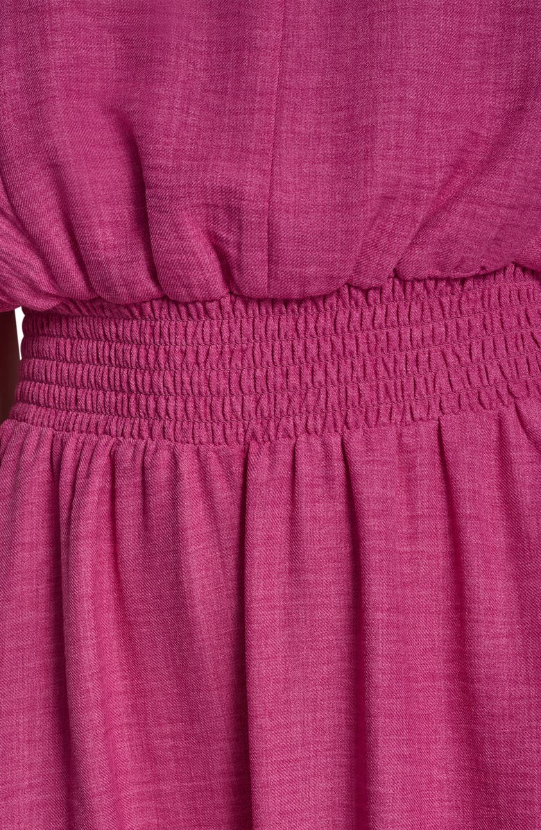 DKNY Smocked High-Low Dress, Alternate, color, Rose Violet