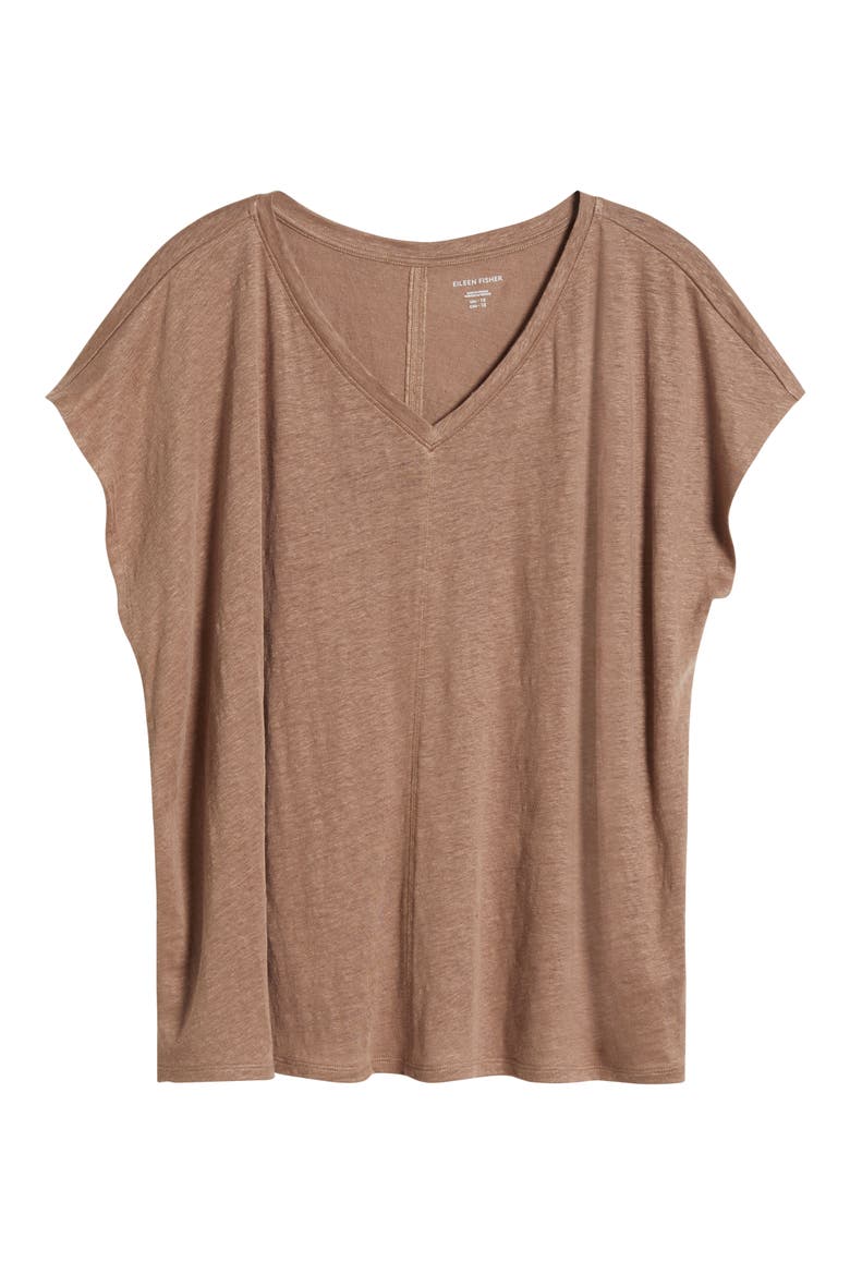 V-Neck Organic Linen T-Shirt, Alternate, color, COCOA