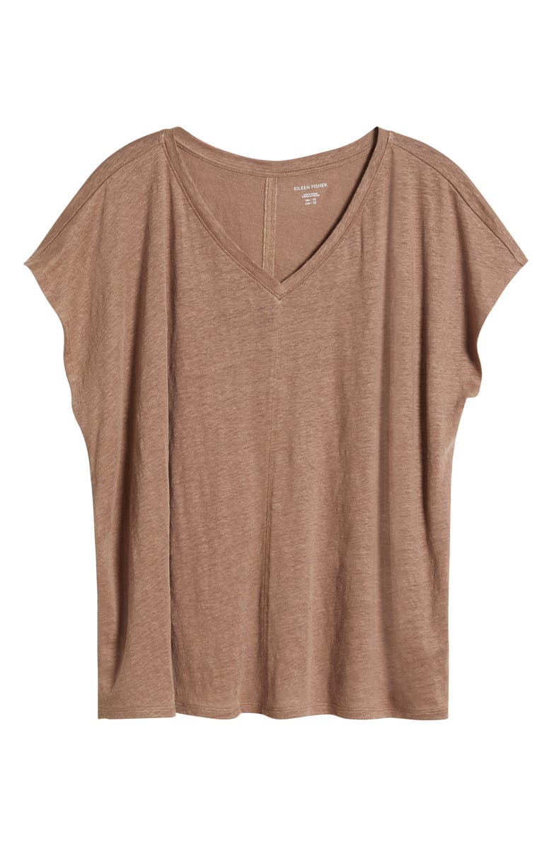 Eileen Fisher V-Neck Organic Linen T-Shirt, Alternate, color, Cocoa
