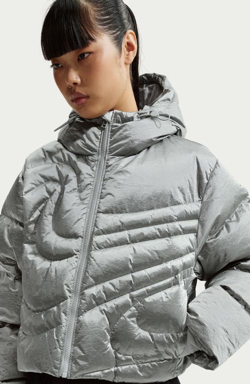 Nike Swoosh Series Water Resistant Therma-fit Oversize Down Puffer Jacket In Gray