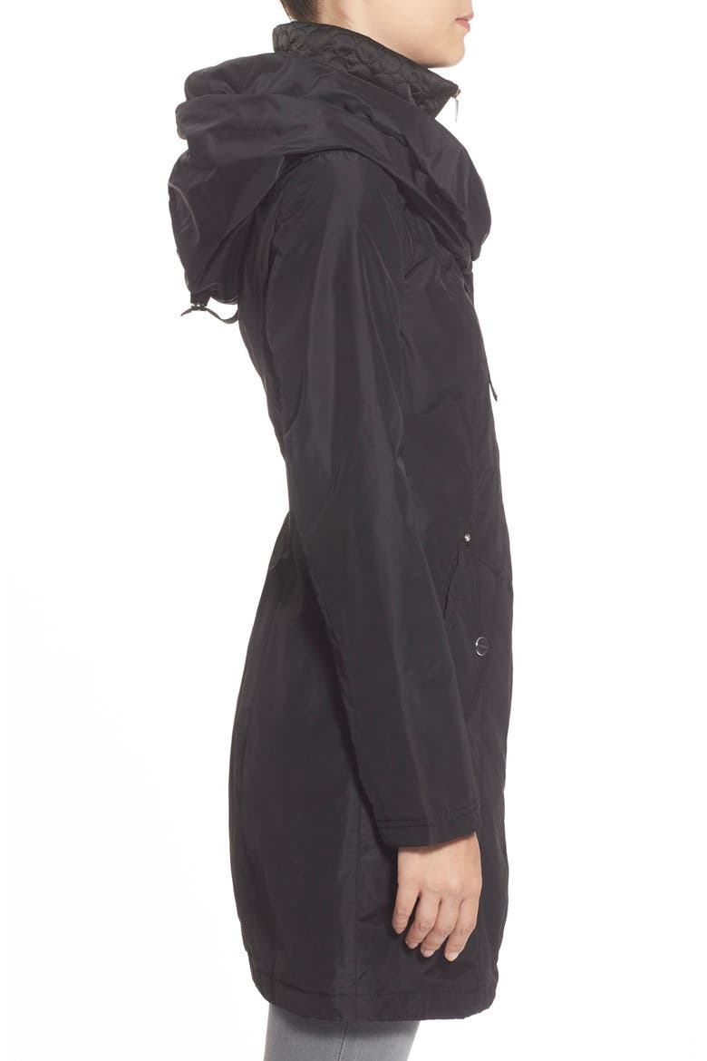 Pillow Collar Raincoat with Detachable Quilted Hooded Bib Insert, Alternate, color, BLACK