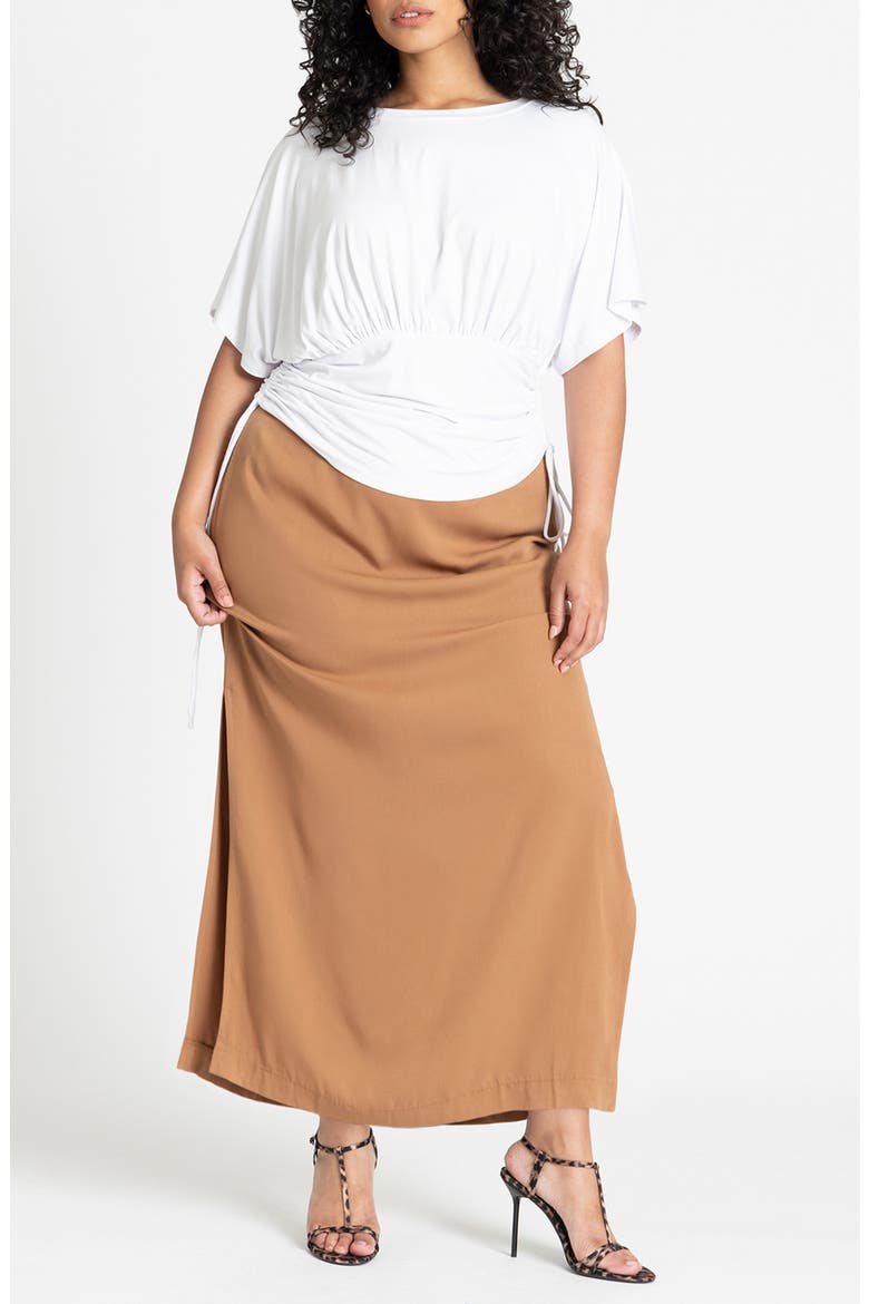 Flutter Sleeve Side Tie Ruched Top, Alternate, color, WHITE