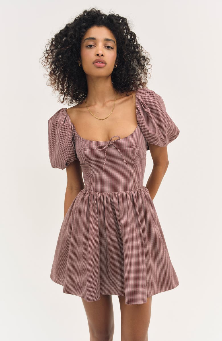 For Love & Lemons Florence Plaid Minidress, Alternate, color, Burgundy