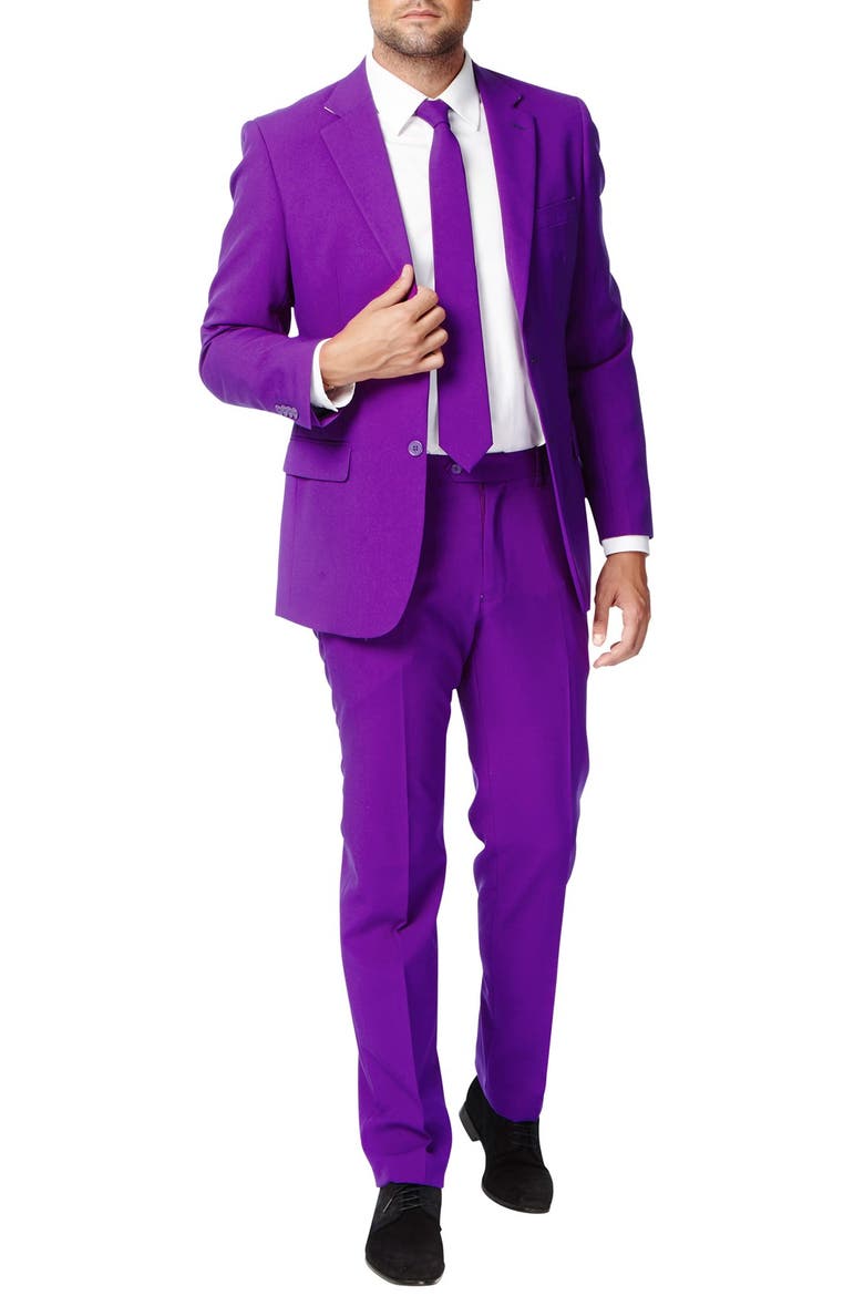 Purple Prince Slim Fit Two-Piece Suit & Tie Set, Main, color, PURPLE