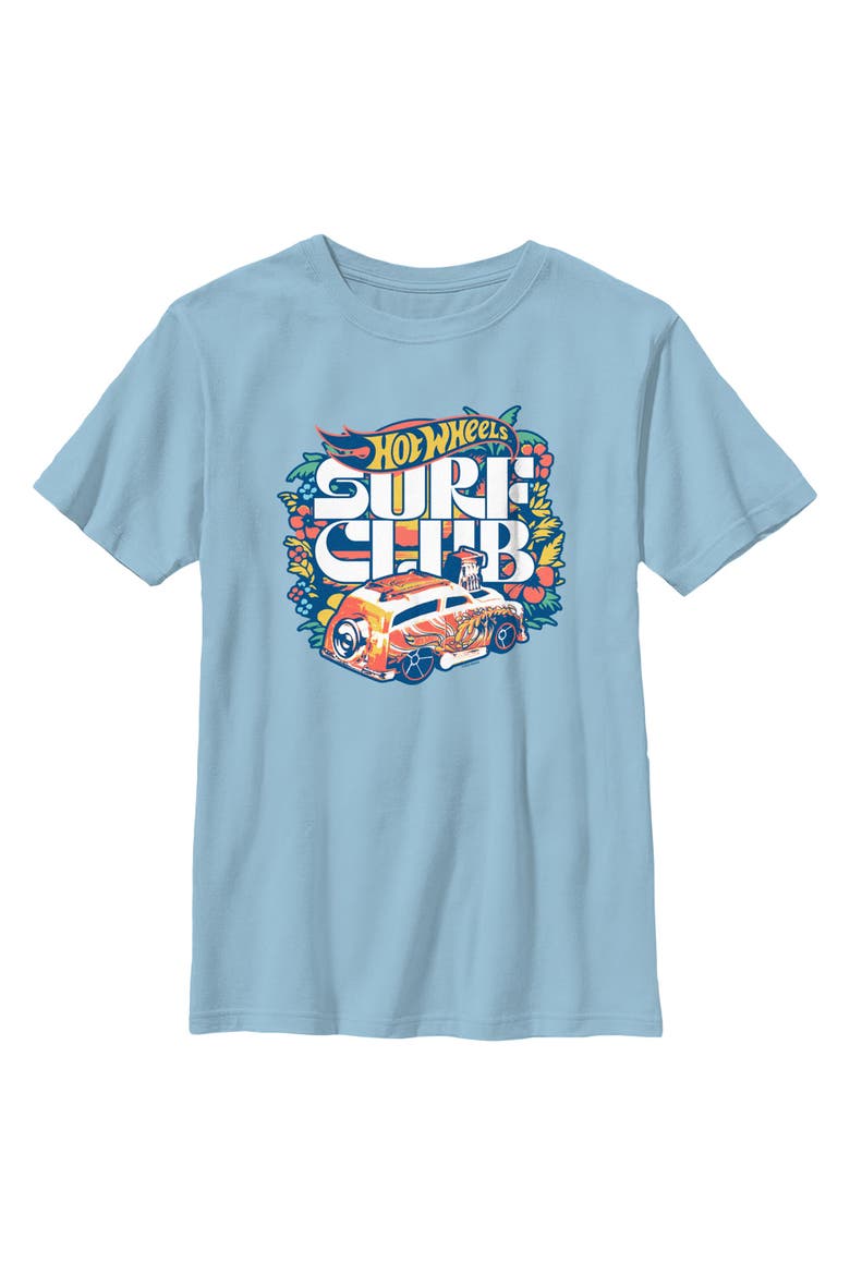 Boy's Hot Wheels Floral Surf Club Badge  Graphic T-Shirt, Main, color, Light Blue