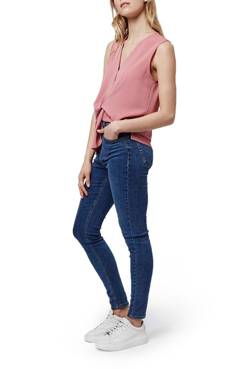 Topshop Tucked Sleeveless Blouse, Alternate, color, Pink