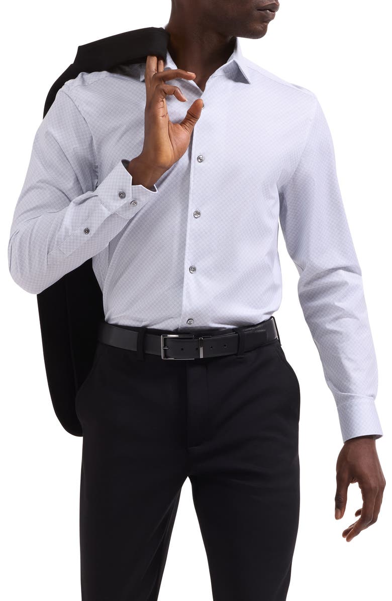 Bugatchi Devon OoohCotton<sup>®</sup> Geo Print Button-Up Shirt, Main, color, Platinum