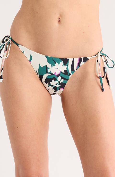 Tropical Leaves Side Tie Reversible Bikini Bottoms