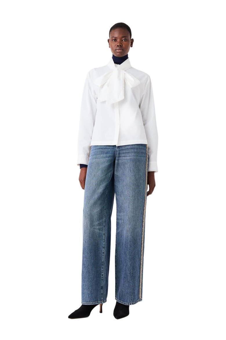 Shirt with removable pussy bow, Main, color, White