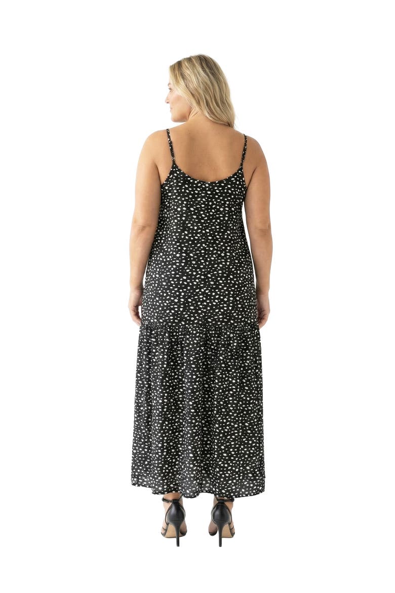 Curvy Essential Dots Print Scoop Neck Spaghetti Strap Pocket A-Line Maxi Dress, Alternate, color, Black Multi