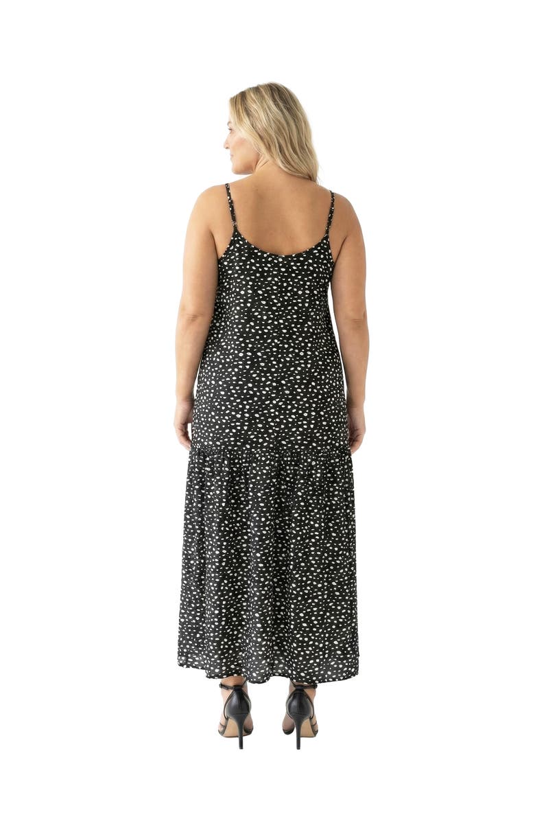24seven Comfort Apparel Curvy Essential Dots Print Scoop Neck Spaghetti Strap Pocket A-Line Maxi Dress, Alternate, color, Black Multi
