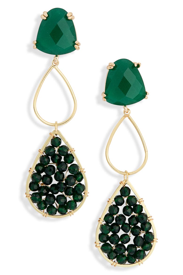 Crystal Link Drop Earrings, Main, color, GREEN