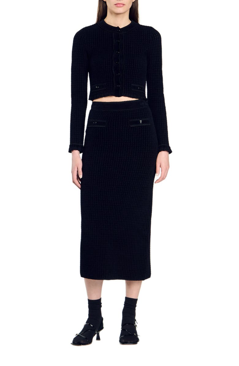 SANDRO Velvet knit cropped cardigan, Alternate, color,