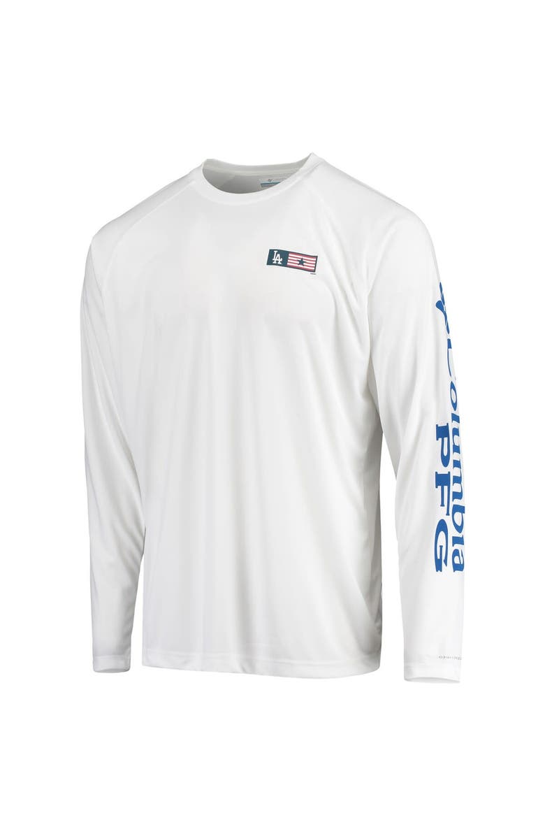 Columbia Men's Columbia White Los Angeles Dodgers Americana Terminal Tackle Omni-Shade Raglan Long Sleeve T-Shirt, Alternate, color, 