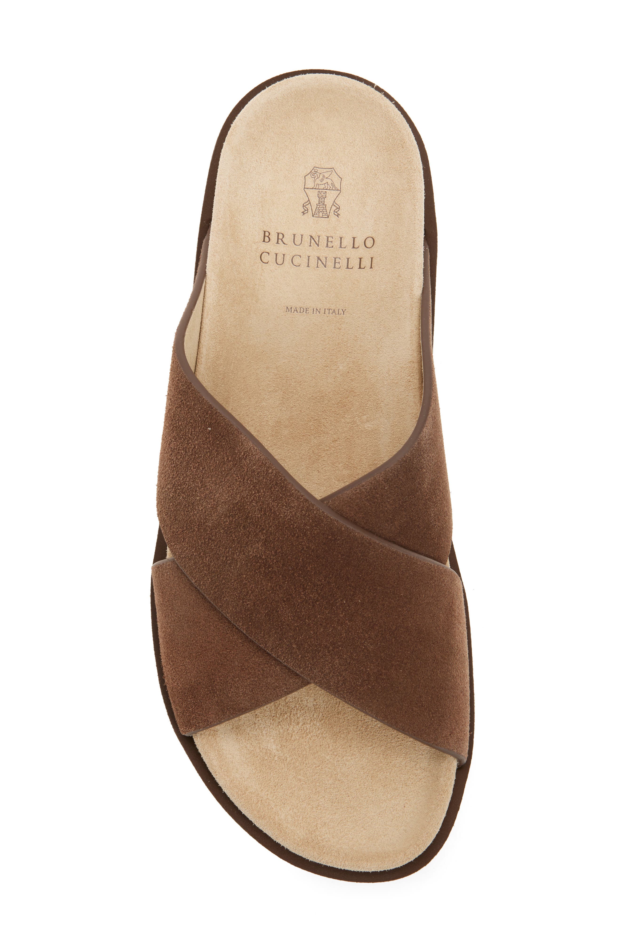 Brunello Cucinelli Cross Strap Slide Sandal, Alternate, color, Cay70 Tan Brown
