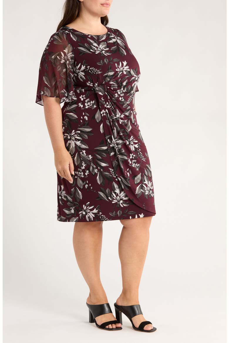 Flutter Sleeve Dress, Alternate, color, BORDEAUX