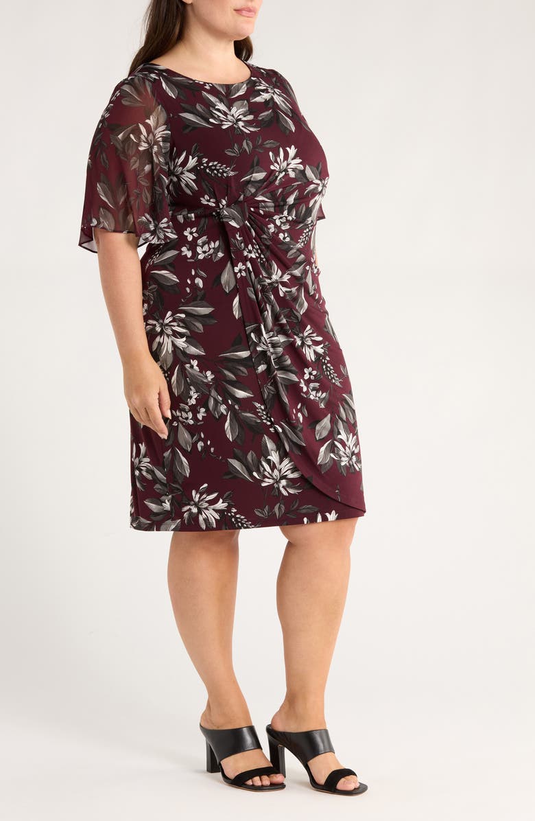 Connected Apparel Flutter Sleeve Dress, Alternate, color, Bordeaux